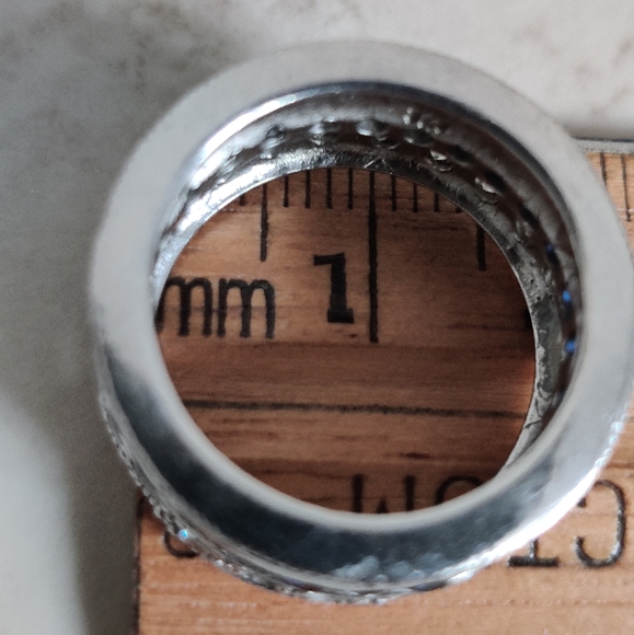 Dazzling Three Row Sterling Silver Band Ring 💍with CZ and Sapphires - Picture 10 of 15